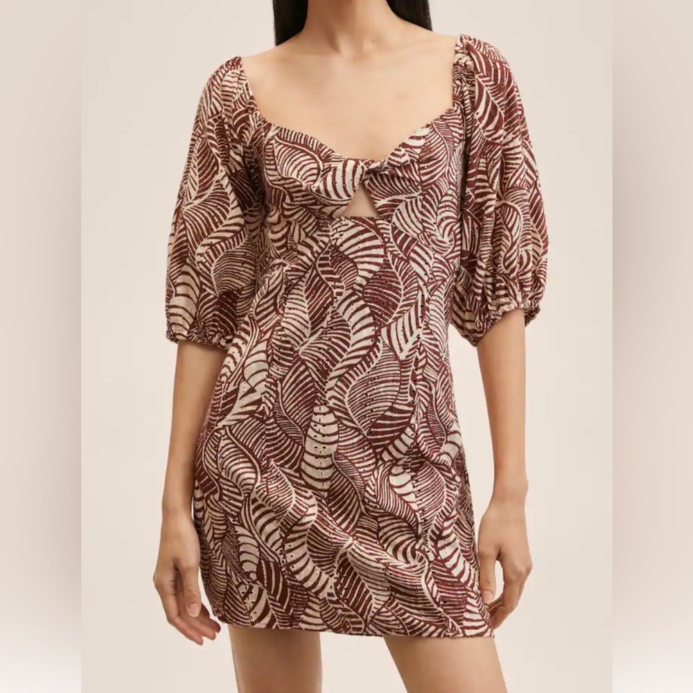 Mango Printed dress with balloon sleeves